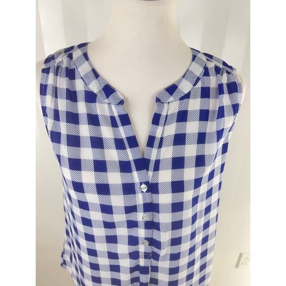 PIXLEY Blue/White Checkered Print Sleeveless Top - Picture 5 of 9